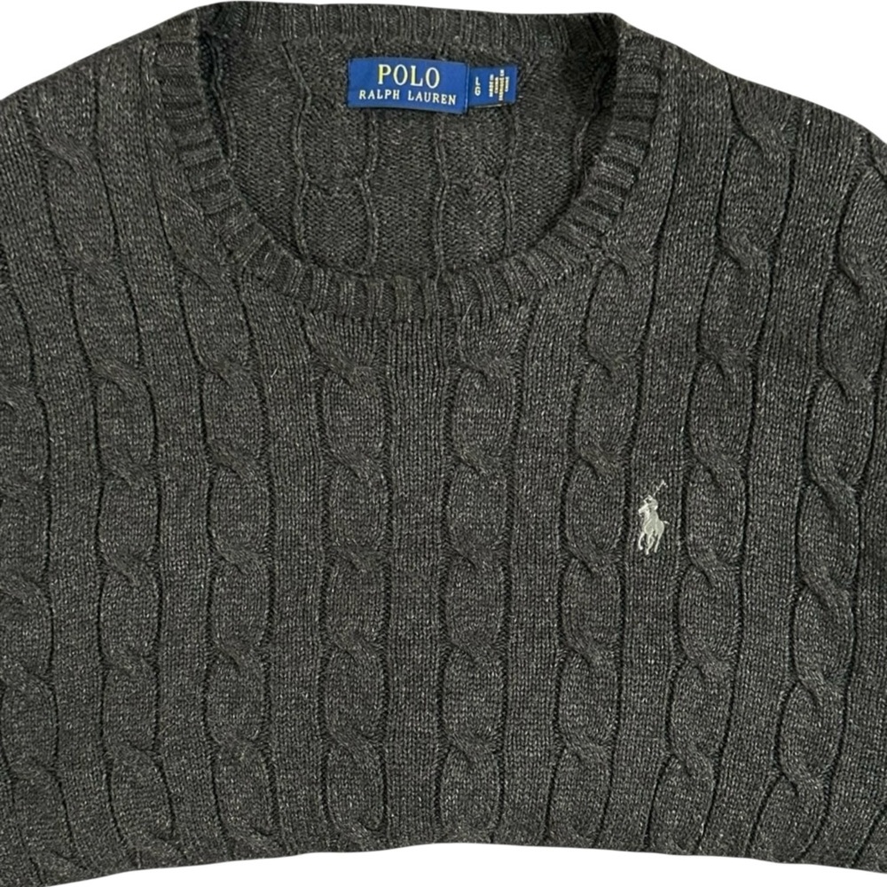 Vintage Polo Ralph Lauren Dark Gray Cable Knit Crew Neck Sweater - Men's Large - Picture 3 of 5